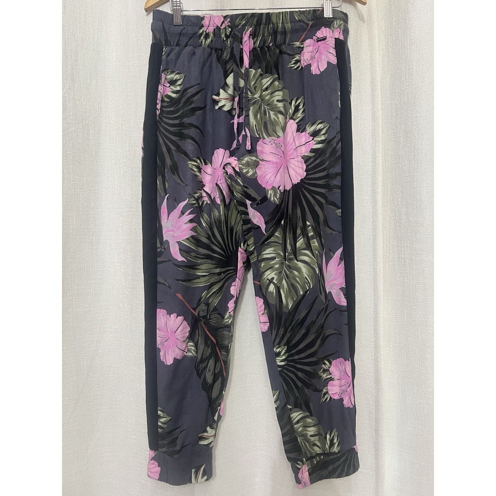 Hurley Floral Track Pants in Black, Pink & Green